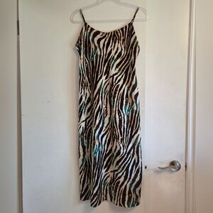 NATORI Zebra Animal Print Slip Dress Nightgown Medium Boho Y2K